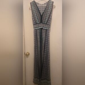 Max Studio Teal and Black Geometric Maxi Dress